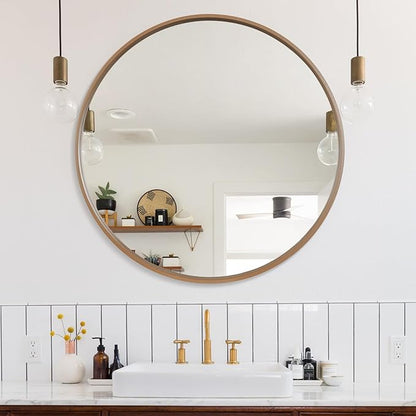 WallBeyond Round Wood Mirror, 36" Round Modern Decoration Large Circle Wall Mirror for Bathroom Living Room Bedroom Entryway, Honey