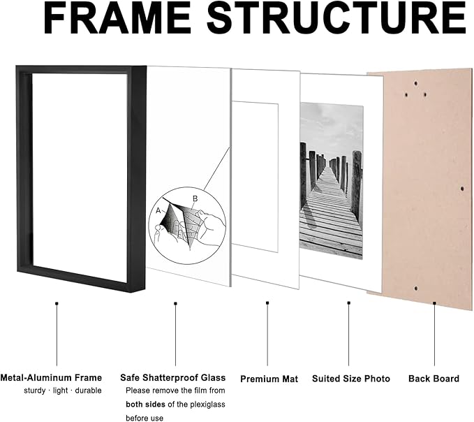 KTKDE11x14 Picture Frames Set of 2, Metal Photo Frame with High Definition ,Photo Frame 8x10 with Mat or 11x14 without Mat, Wall Mounting Vertical or Horizontal Perfect for Home Decoration, Office,