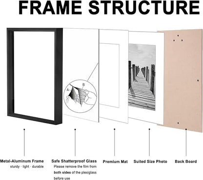 KTKDE11x14 Picture Frames Set of 2, Metal Photo Frame with High Definition ,Photo Frame 8x10 with Mat or 11x14 without Mat, Wall Mounting Vertical or Horizontal Perfect for Home Decoration, Office,