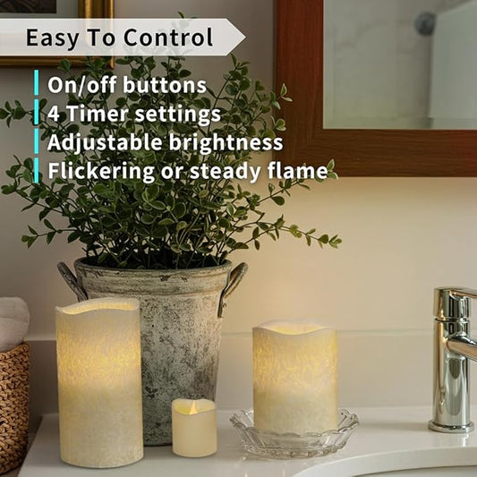 FURORA LIGHTING Ivory Crystallized Flameless Candles - Real Wax, Adjustable Brightness, Remote & Timer - 4 Pillars (3x4, 3x6) and 4 Votives, 8-Pack, Battery Operated