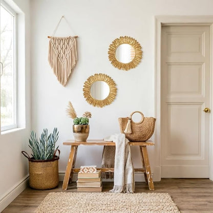 ZOROSY Gold Round Wall Mirror 12 inch - Small Wall Decorative Mirror, Boho Wall Decor Mirror for Dressing Table, Living Room, Entryway, Bedroom,Hallway,House Warming Gifts