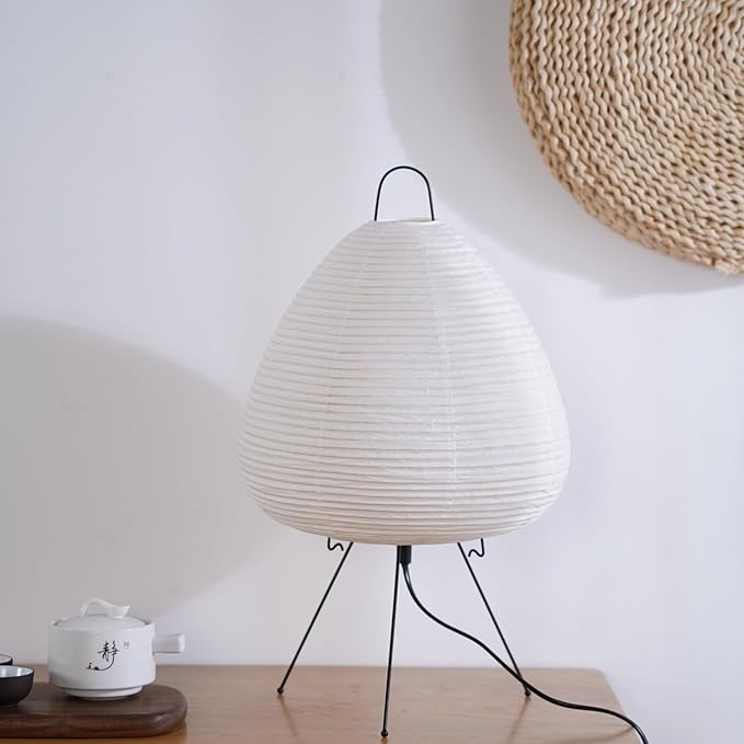 Japanese Noguchi Inspired Table Lamp Zen Rice Paper Lantern with Warm Light for Bedroom Living Room or Office Modern Japandi Decor (Teardrop)