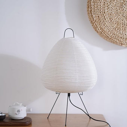 Japanese Noguchi Inspired Table Lamp Zen Rice Paper Lantern with Warm Light for Bedroom Living Room or Office Modern Japandi Decor (Teardrop)