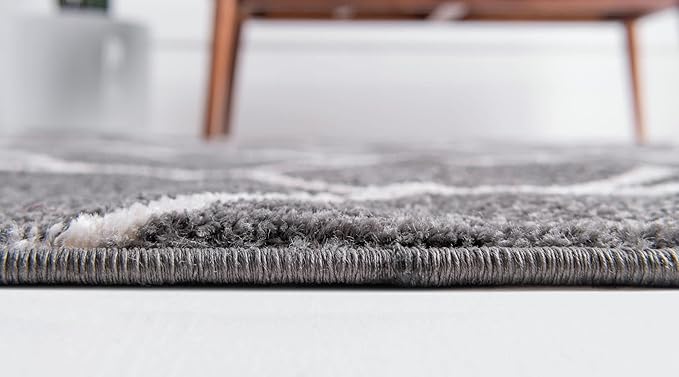 Unique Loom Trellis Frieze Collection Area Rug - Rounded (3' x 5' Oval, Dark Gray/ Ivory)