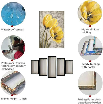 Wall HDQ Abstract Yellow Flowers Pictures for Bathroom Bedroom Living Room Office Home Decor Tulip Decorative Painting Canvas Print Framed