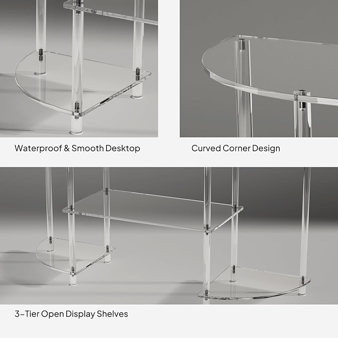 Eglaf Acrylic TV Stand - 3-Tier Semi-Circular TV Console Table - Corner TV Stand Entertainment Center with Open Shelves, TVs up to 50 Inch, 47.2'' L x 13.4'' W x 22.4'' H