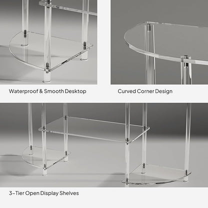 Eglaf Acrylic TV Stand - 3-Tier Semi-Circular TV Console Table - Corner TV Stand Entertainment Center with Open Shelves, TVs up to 50 Inch, 47.2'' L x 13.4'' W x 22.4'' H