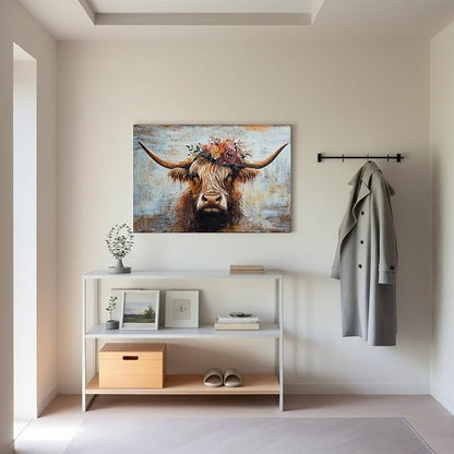 Canvas Wall Art Decor Modern Wall Art Picutures for Living Room Artwork for Wall Decor Vintage Wall Art Decor Highland Cow Wall Art Prints Artwork for Walls Home Bedroom Office Decorations 32" X 48"