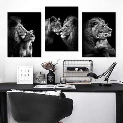 Black and White 3 Panels Lions Pictures Wall Art Wild Animals Painting Wall Decor Lion and Lioness Pictures Prints Artwork Living Room Kitchens Decor, Framed 12 W x16 Hx3pcs