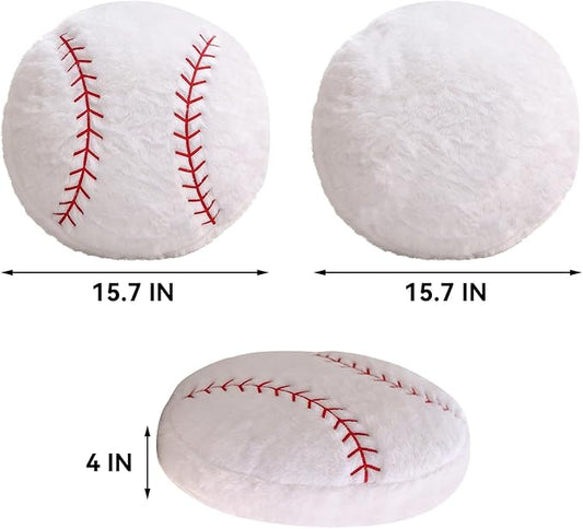 Plush Baseball Pillow 2 Pack, Soft Fluffy Round Baseball Shaped Throw Pillows for Kids Room, Sofa & Bed Decor, Seat Cushion Alternative for Gaming & Sports Room 15.7 Inch