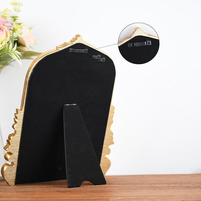 Vintage Gold Arched Mirror for Vanity with Resin Frame -Small Size (9.5 x 11.6 inch) Standing Mirror for Living Room, Bedroom, Tabletop