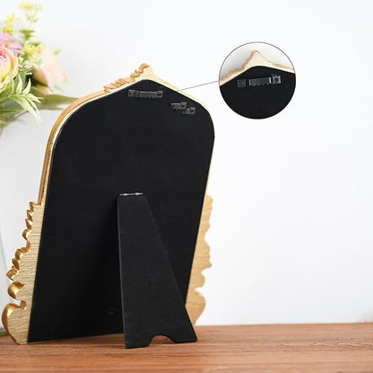 Vintage Gold Arched Mirror for Vanity with Resin Frame -Small Size (9.5 x 11.6 inch) Standing Mirror for Living Room, Bedroom, Tabletop