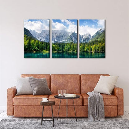 3 Pieces Nature Scenery Wall Art Decor Beautiful Landscape with Turquoise Lake Forest and Mountains Pictures Painting Print on Canvas Modern Artwork Stretched Framed Ready to Hang - 16"x24"x3 Panel