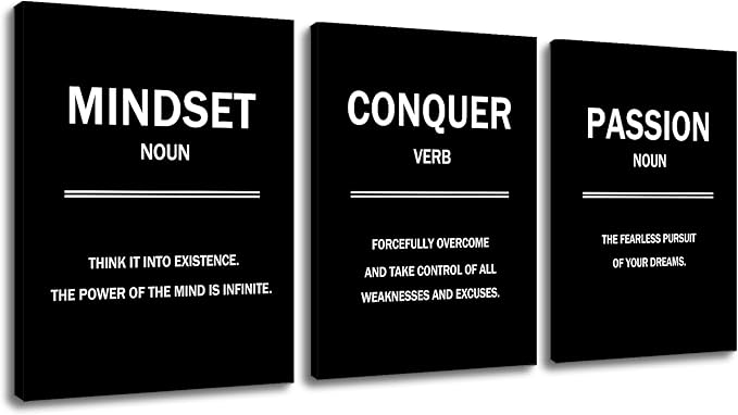 Inspirational Wall Art Motivational Entrepreneur Quotes 3 Pieces Picture Painting Mindset Conquer Passion Posters Print for Living Room Teens Room Gym Workplace Artwork Ready to Hang [36''W X 16''H]