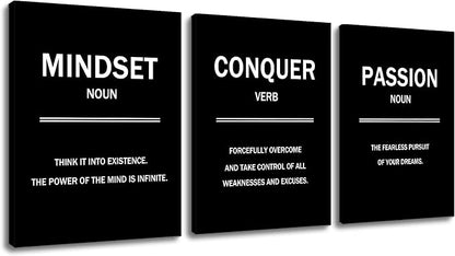 Inspirational Wall Art Motivational Entrepreneur Quotes 3 Pieces Picture Painting Mindset Conquer Passion Posters Print for Living Room Teens Room Gym Workplace Artwork Ready to Hang [36''W X 16''H]