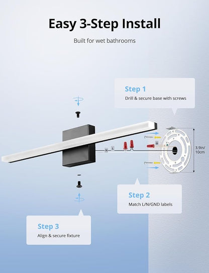 Combuh Led Vanity Lights Over Mirror Soft Shadow Free Black Bathroom Lamp for Wall,14W 24 Inch Long Restroom Lighting Bars Cool White 6000K Lámparas Luces para Baños Sobre Espejo Modernas 2 Pack