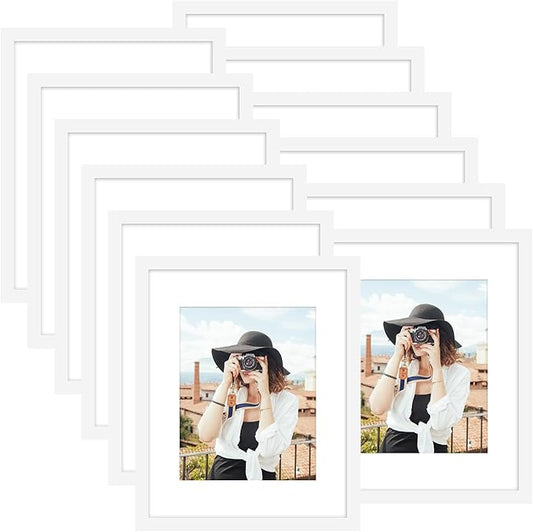 Picrit 16x20 Picture Frame Set of 12, Display 11 x 14 with Mat or 16 x 20 without Mat, Photo Frames for Wall Mounting Display, White.