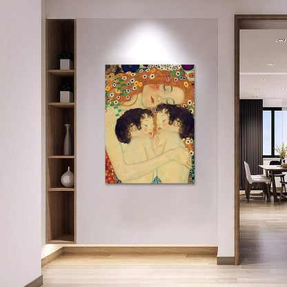 Yatsen Bridge Mother Canvas Wall Art for Living Room Gustav Klimt Style Art Print Home Decoration Stretched and Framed Ready to Hang 28x44 inch