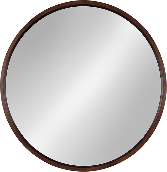 Kate and Laurel Hutton Round Decorative Wood Frame Wall Mirror, 30 Inch Diameter, Walnut