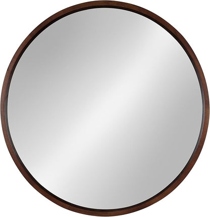 Kate and Laurel Hutton Round Decorative Wood Frame Wall Mirror, 30 Inch Diameter, Walnut