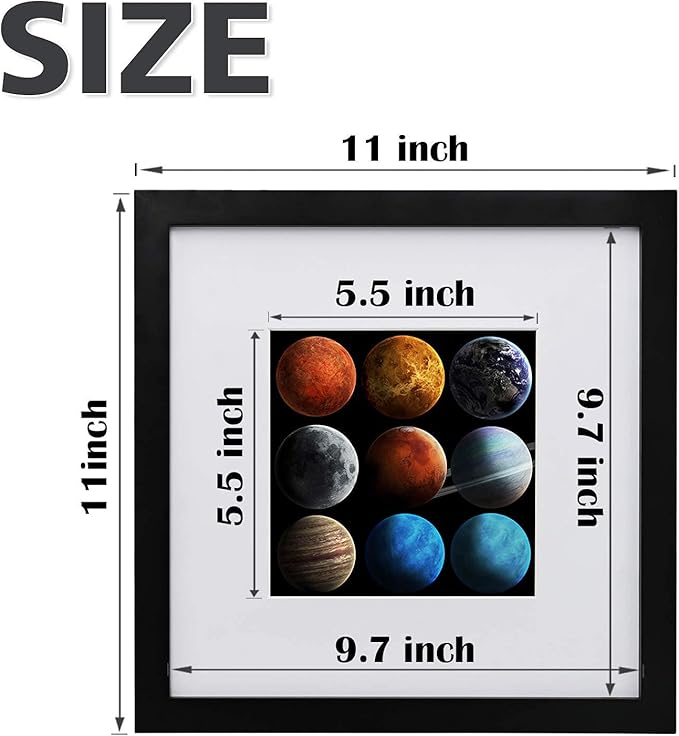 Egofine 10x10 Picture Frames Black,Made of Solid Wood with HD Plexiglass for Pictures 6x6 with Mat or 10x10 without Mat, Tabletop and Wall Mounting Display, Set of 4