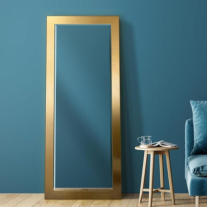 Renditions Gallery Full Length Mirror Shiny Gold Wood Frame Full Body Wall Mounted Apartment Large Vanity Standing Mirror for Bedroom Living Room Bathroom - 61"x25" LT07