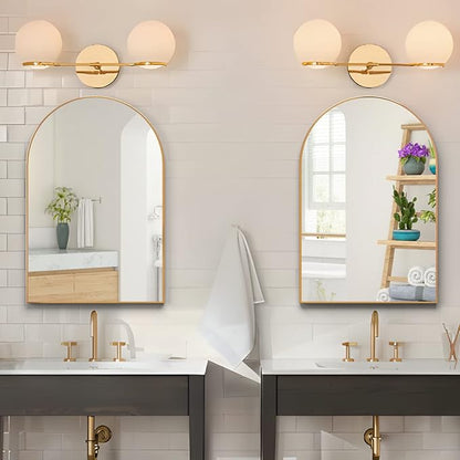 Wall Mounted Mirror, Arched Wall Mirror for Bathroom, 20"x30" Arch Bathroom Mirror with Metal Frame, 2 Piece Gold Vanity Mirror Decor for Bedroom, Entryway, Living Room
