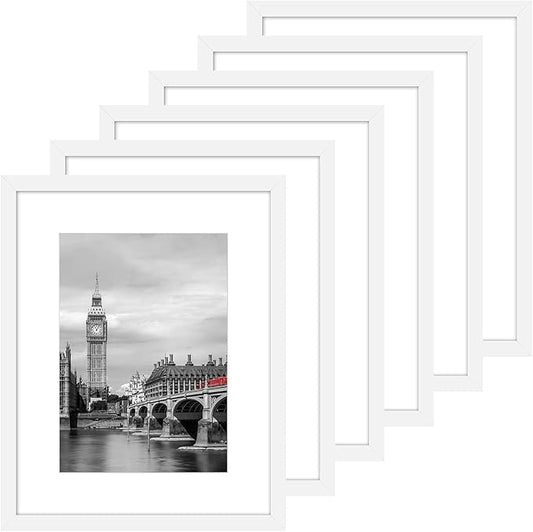 Fixwal 8x10 Picture Frame Set of 6 with Shatter Resistant Plastic Glass, Thin Border and Light Weight Photo Frames for Wall or Tabletop Display, Gift for Mother's Day, Father's Day, White