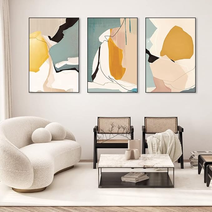 MPLONG Wall Art, Frame Canvas Wall Art Set, Striking Modern Minimalism, Abstract Natural Geometric Color Block Picture Prints, Aesthetic Living Room Bedroom Office Kitchen Wall Decor