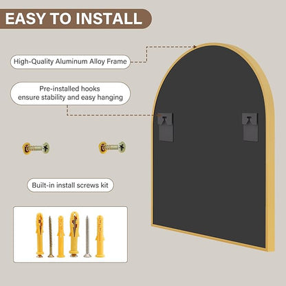 XRAMFY 31"x32" Arched Wall Mirror for Bathroom, Gold Vanity Mirror for Bedroom, Living Room, Entryway, Decorative Hanging Mirror for Wall