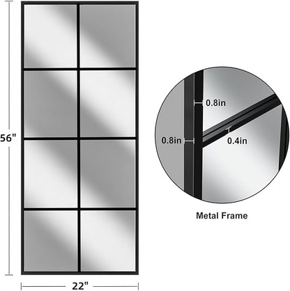 Prywot Full Length Mirror, 56"x22" Window Pane Mirror for Wall Decor, Full Body or Wall Mounted Mirrors, Farmhouse Standing Mirrors Hanging or Leaning for Living Room, Entryway, No Stand