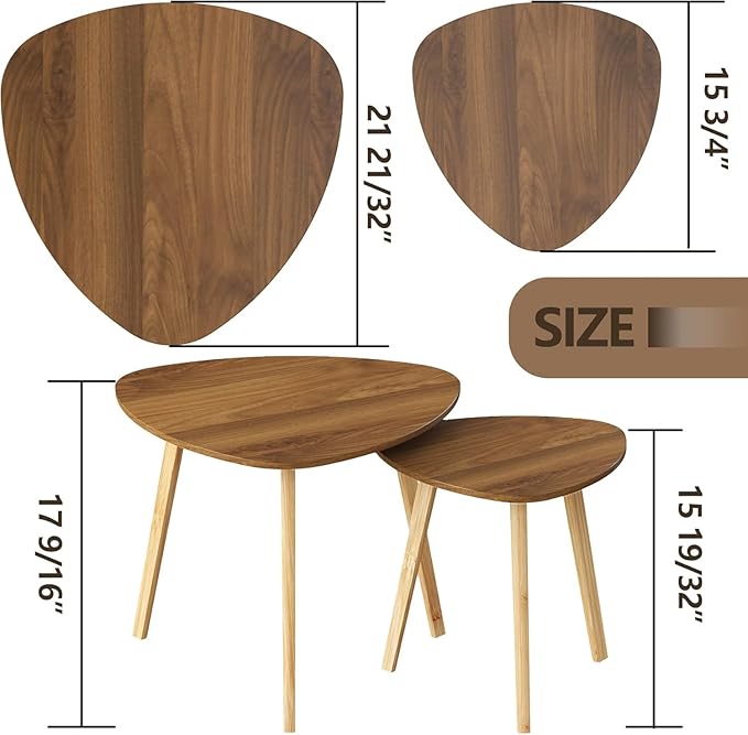 BAMEOS Bamboo Nesting Triangle End Table,Set of 2 Side Table Modern Minimalist Coffee Table for Living Room (Walunt)