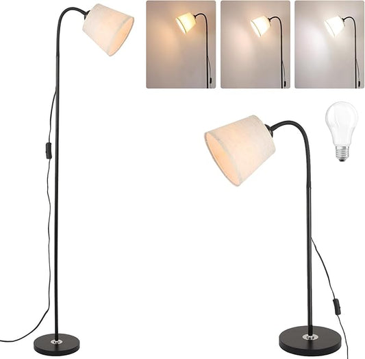 Floor Lamp, Industrial Metal Floor Lamps for Living Room with Adjustable Bendable 2 in 1 Reading Table Lamps for Living Room Bedroom Office (B+Linen)