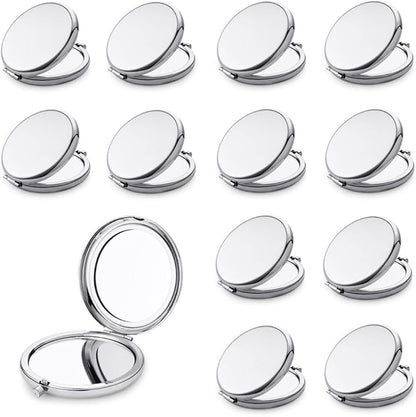 Compact Mirror for Purse, Metal Round Shell, Double-Sided 1X/2X Magnifying, Portable Travel Small Makeup Mirror, Mini Pocket Mirror, Sliver, 12 Pack