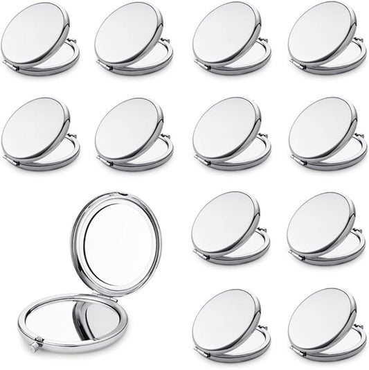 Compact Mirror for Purse, Metal Round Shell, Double-Sided 1X/2X Magnifying, Portable Travel Small Makeup Mirror, Mini Pocket Mirror, Sliver, 12 Pack