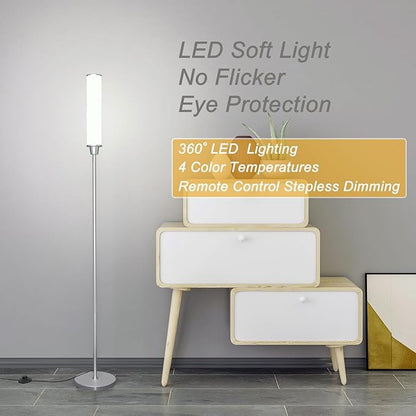 Nukanu Floor Lamp with Remote Control,Bright Floor Lamps for Living Room/Bedroom/Office, Stepless Adjustable 3000K-6000K Colors and 10-100% Brightness,Standing Light with Foot Switch (Nickel)