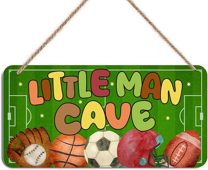Little Man Cave Sign for Boys Wooden Door Sign Sports Decor for Boys Bedroom Wall Decor Nursery Baby Room Decor Rustic Wooden Hanging Sign Wall Hanging Toddler Boy Room Decor Playoom Decor for Boys