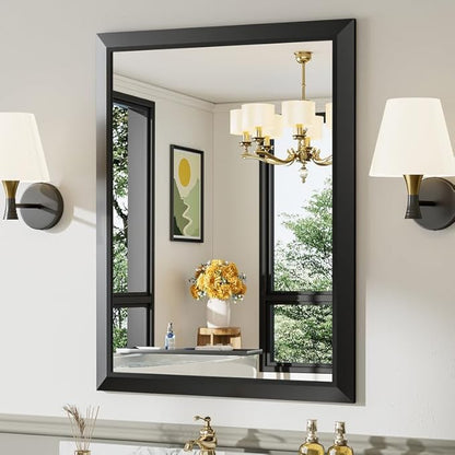 Briivue 28x36 Inch Black Bathroom Mirror for Wall, Thick Metal Framed Rectangle Mirrors for Over Sink, Bedroom, Living Room, Entryway, Anti-Rust, HD Tempered Glass