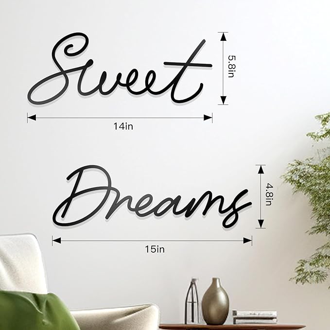 Sweet Dreams Wall Decor For Bedroom, Black Metal Above Bed Wall Decor Large Modern Living Room Farmhouse Sign Wall Decorations For Office Home Bedroom Art (Black, Farmhouse)
