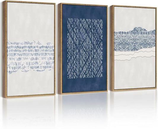 Drsoum Blue Abstract Boho Framed Wall Art Minimalist Mid-Century Modern Wall Decor Geometric Artwork Kitchen Dining Room 11x14in Natural Framed
