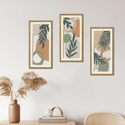 IARTTOP Sage Green Bedroom Wall Art Framed Set of 3 Boho Aesthetic Wood Wall Decor Neutral Botanical Abstract Artwork for Living Room Bedroom Office 7.9 x15.8 Inch