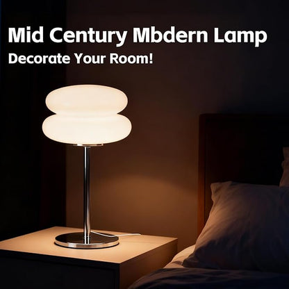 Mushroom Lamp for Bedroom,Mid Century Modern Lamp for Nightstand, Dimmable Retro Egg Tart Bedside Small Lamps,Unique Home Mushroom Decor Aesthetic Cute Table Lamps for Living Room (White)