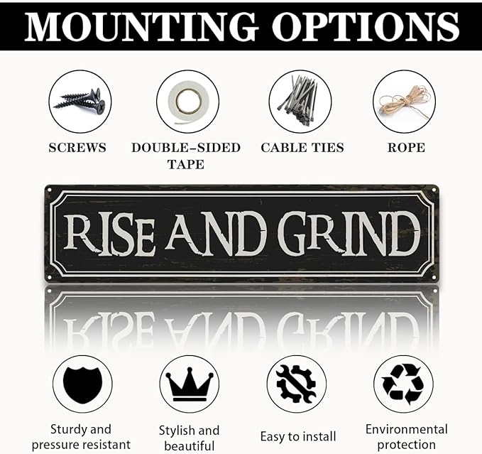 Coffee Decor Signs, Rise and Grind Sign, Retro Metal Tin Sign, Coffee Home Decor for Kitchen, Cafe Decoration, Coffees Station Decors, Decorative Metal Wall Signs 15.8x4 Inches