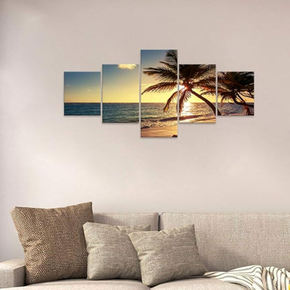 Beautiful Modern Ocean Paintings 5 Pieces Prints Blue Sea Clouds Canvas Wall Art Painting for Living room Home Decor As Gifts stretched and Framed Ready to Hang for Bedroom Wall(50’’W x 24’’H)