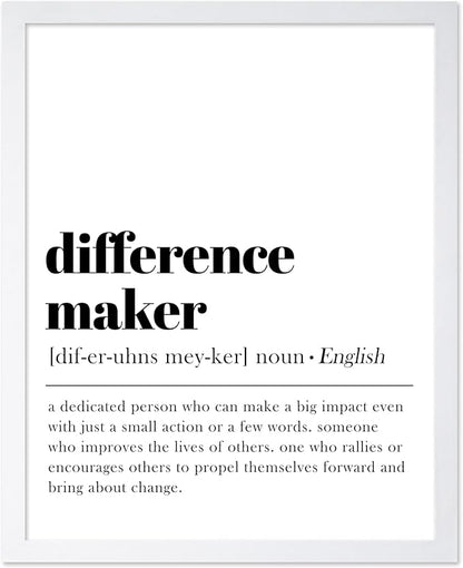 Poster Master Typography Poster - Dictionary Print - Definition of Difference Maker, Book Page - Gift for Teacher, Mentor, Friend - Wall Decor for Home, Classroom, Office, 16x20 White Framed