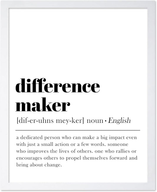 Poster Master Typography Poster - Dictionary Print - Definition of Difference Maker, Book Page - Gift for Teacher, Mentor, Friend - Wall Decor for Home, Classroom, Office, 16x20 White Framed