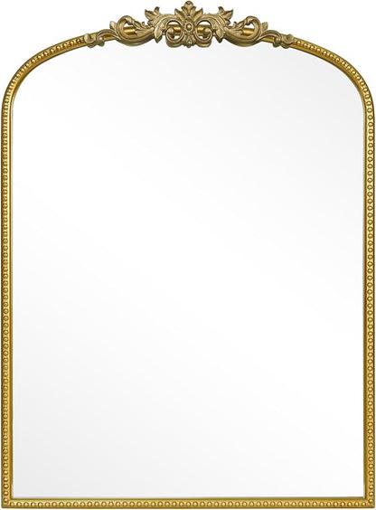 WallBeyond Gold Vintage Mirror for Vanity 24x32 Inch, Gold Antique Mirror with Ornate Frame, Arched Vintage Wall for Bathroom, Living Room, Fireplace, Entryway