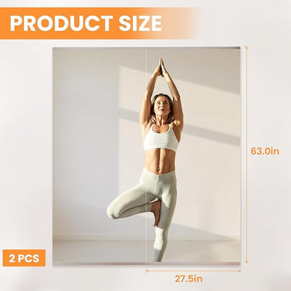 Peegel Home Gym Mirror - 63''x28''(2PCS) Large Frameless Tempered Glass Workout Mirrors for Home Gym Wall,Yoga,Garage,Dance