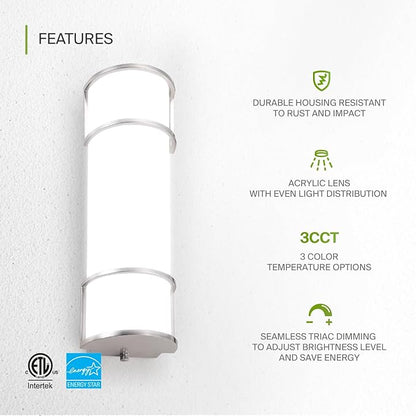 ASD LED 18" Vanity Flush Mount Light Fixture, Linear Bathroom Lighting Bar | 3CCT, Dimmable, Energy Star, ETL Listed | 20W 1650LM 3000-5000K 120V | Long Bath Wall Sconce Over Mirror | Nickel, 4 Pack