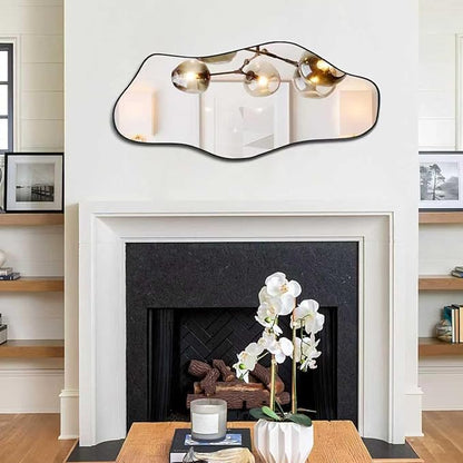 Irregular Wall Mirror, 40"x17.7" Asymmetrical Frameless Mirrors, Modern Cloud Shaped Mirrors for Living Room Bedroom Hallway Entryway, Horizontal or Vertical Hanging